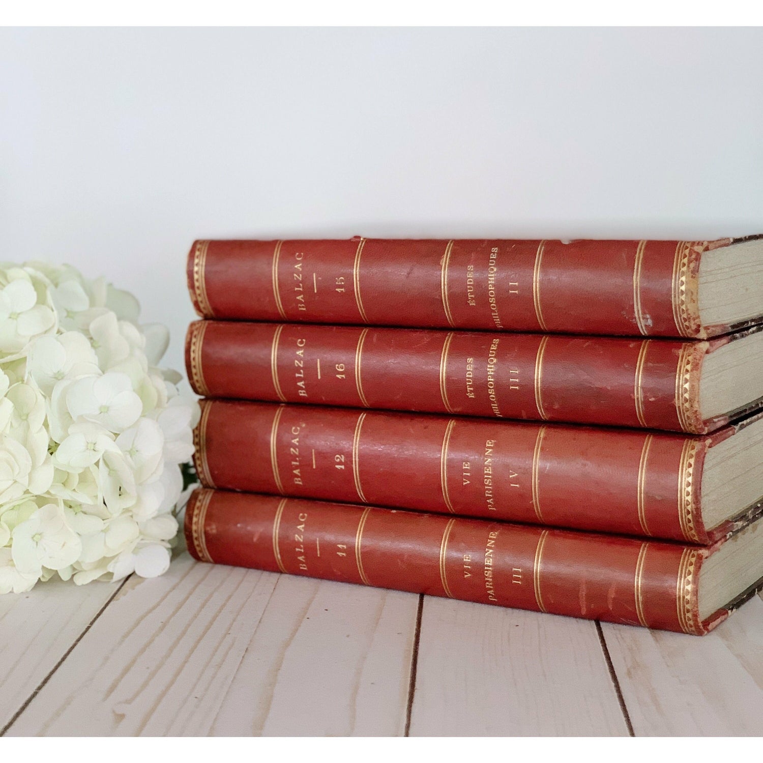 Antique Red Leather Balzac Book Set 1870