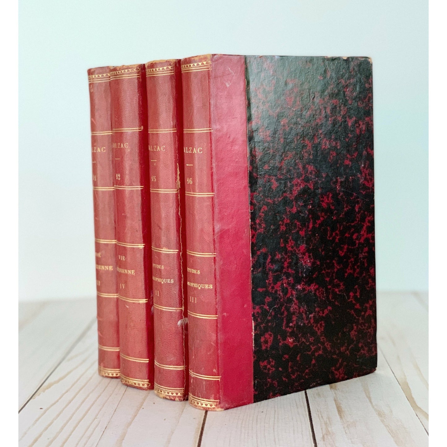Antique Red Leather Balzac Book Set 1870