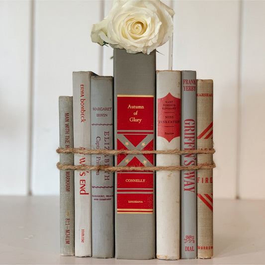 Bookshelf Decor, Decorative Books, Gray and Red Book Set, Mid-Century Modern