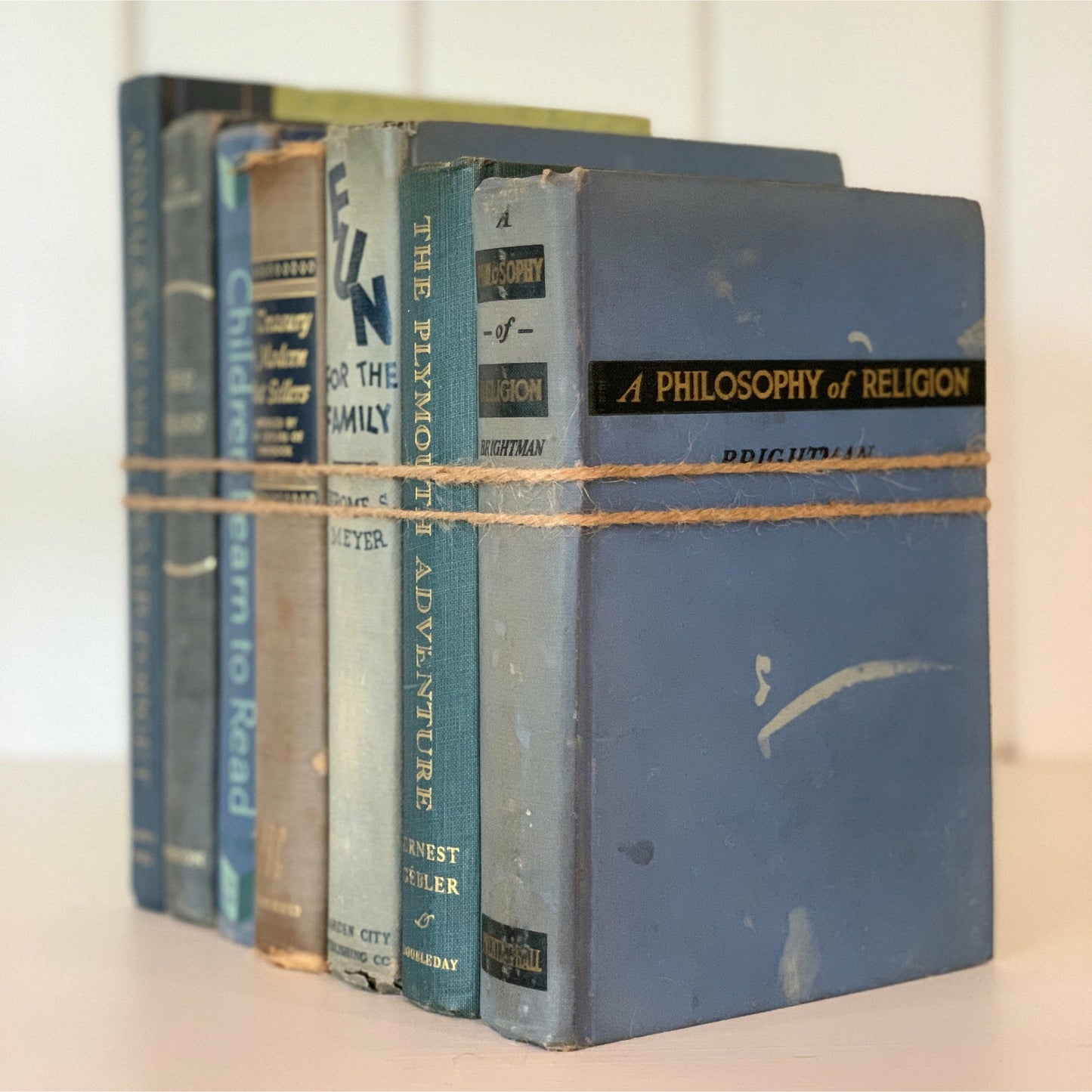 Vintage Faded Blue Book Bundle for Shelf Styling, Old Books For Decor