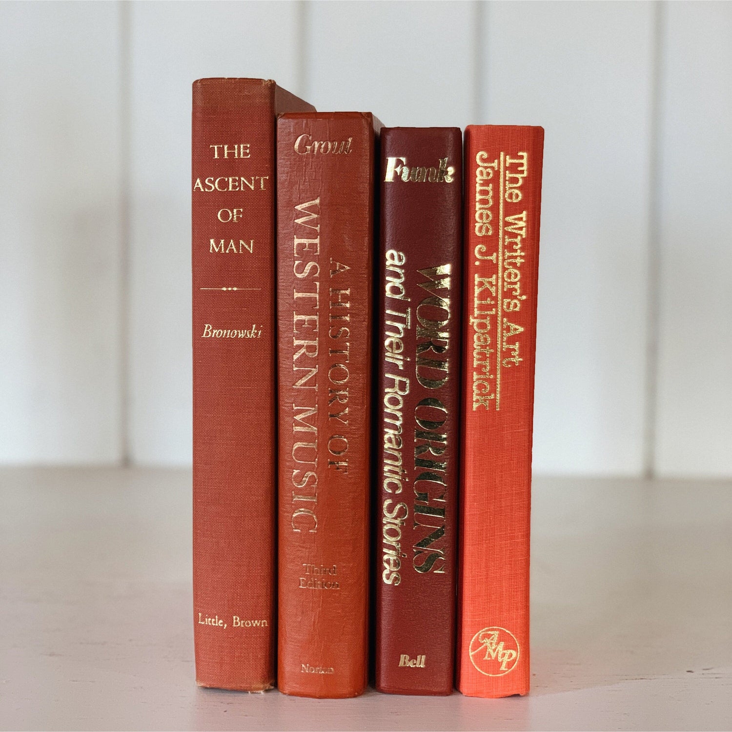 Mid-Century Vintage Terra Cotta Coral Books for Display, Library and Office Decor