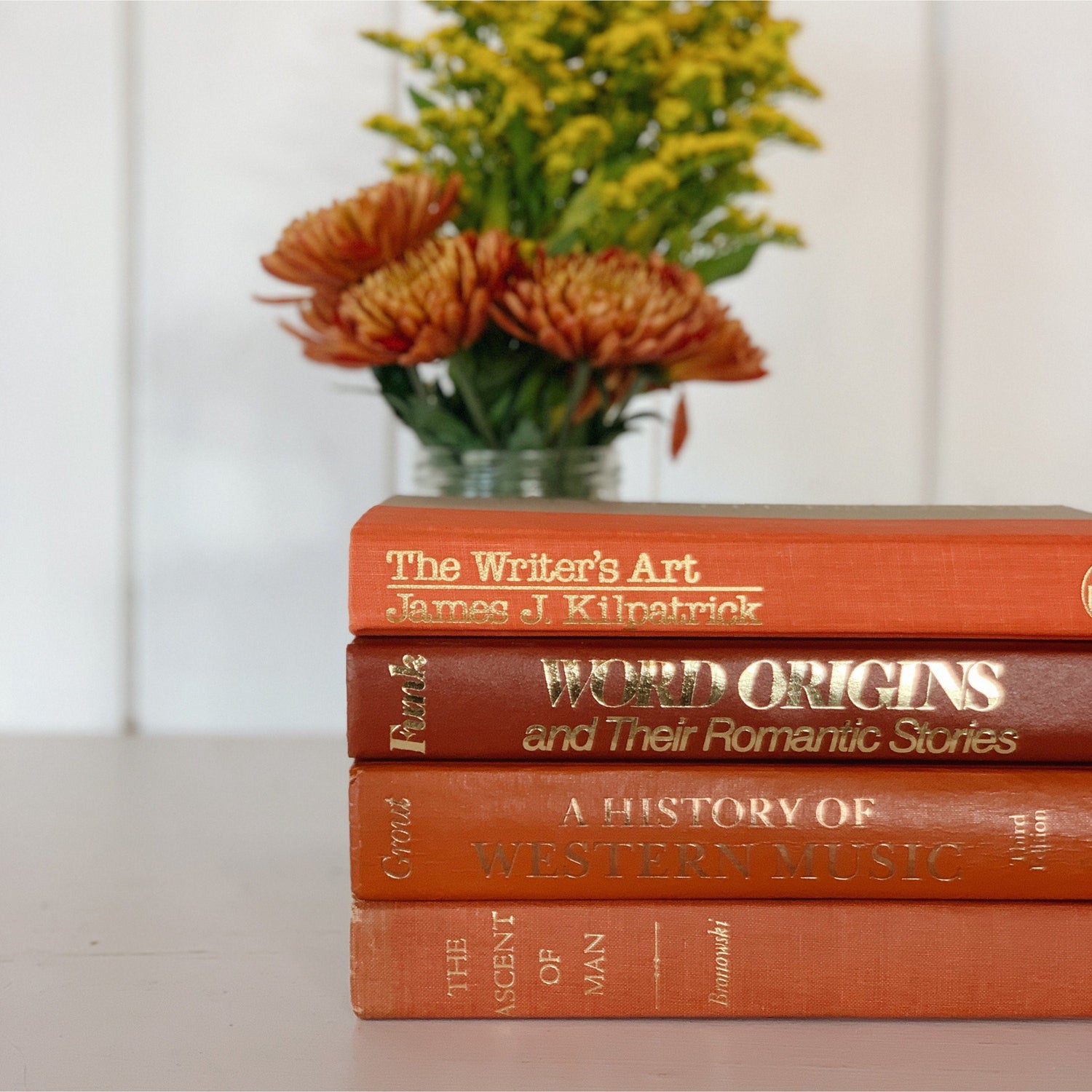 Mid-Century Vintage Terra Cotta Coral Books for Display, Library and Office Decor