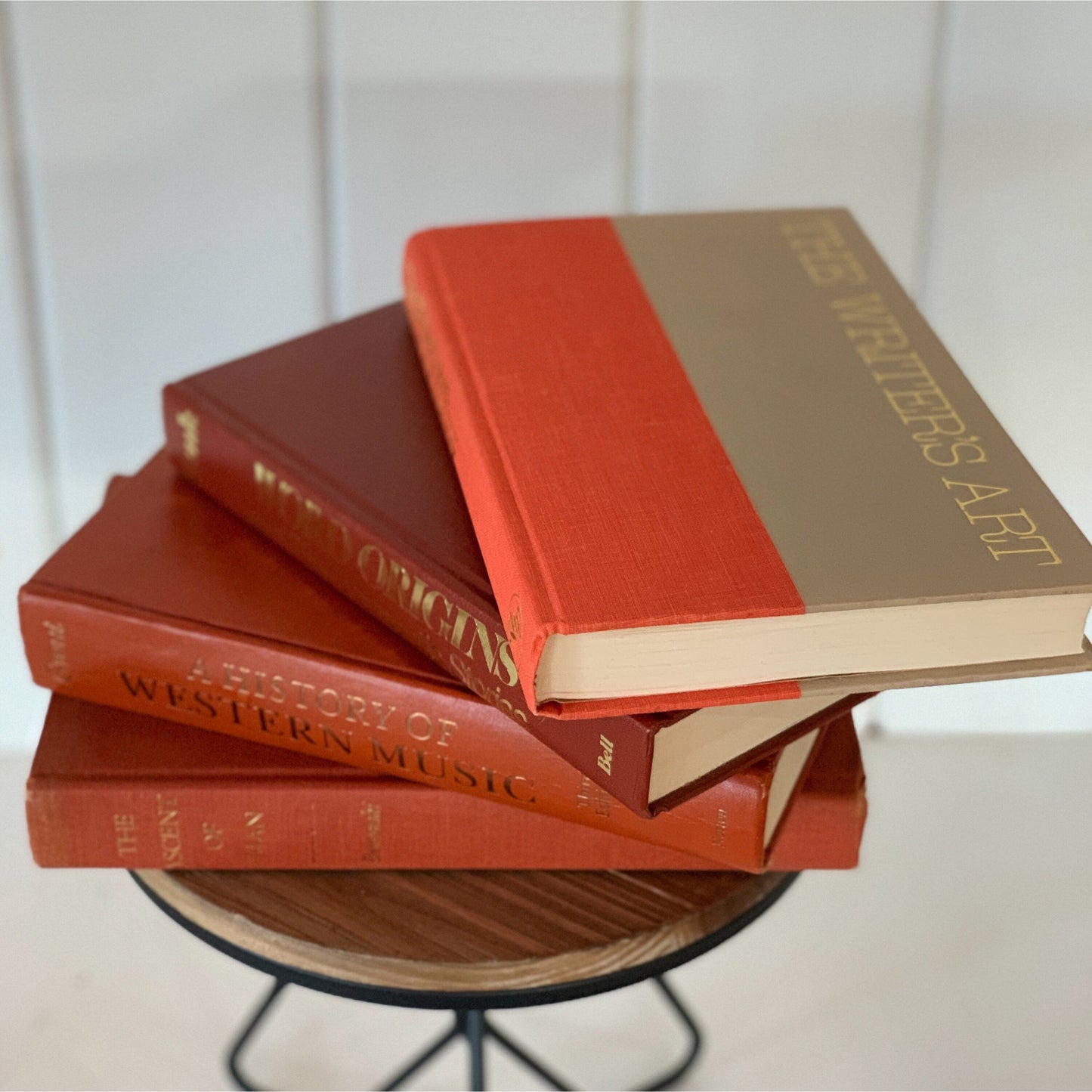 Mid-Century Vintage Terra Cotta Coral Books for Display, Library and Office Decor