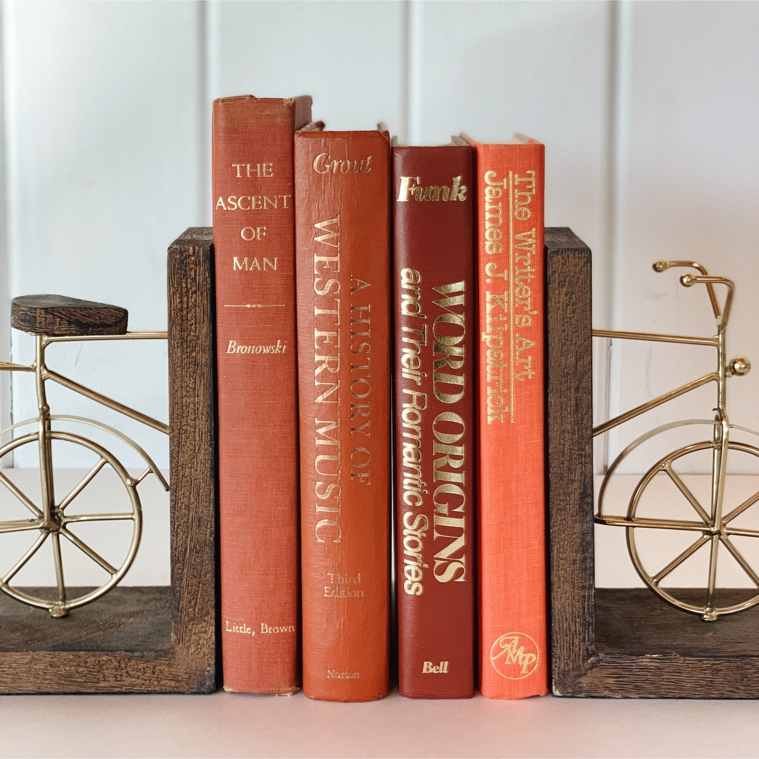 Mid-Century Vintage Terra Cotta Coral Books for Display, Library and Office Decor