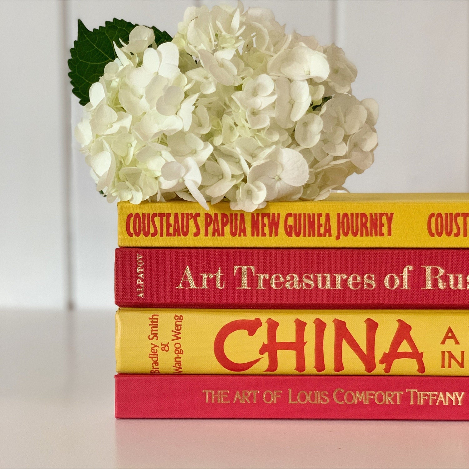 Vintage Red and Yellow Art Themed Coffee Table Book Set, Bright Book Decor