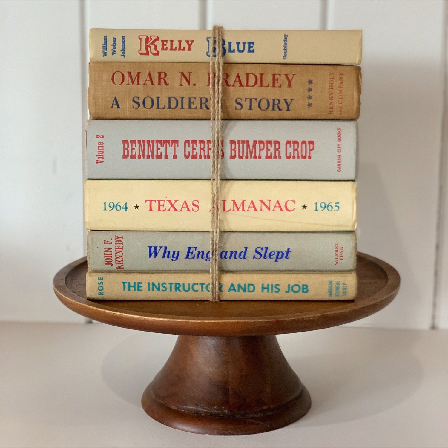 Decorative Beige, Blue, Red, and Gray Vintage Books for Decor, Bookshelf Decor