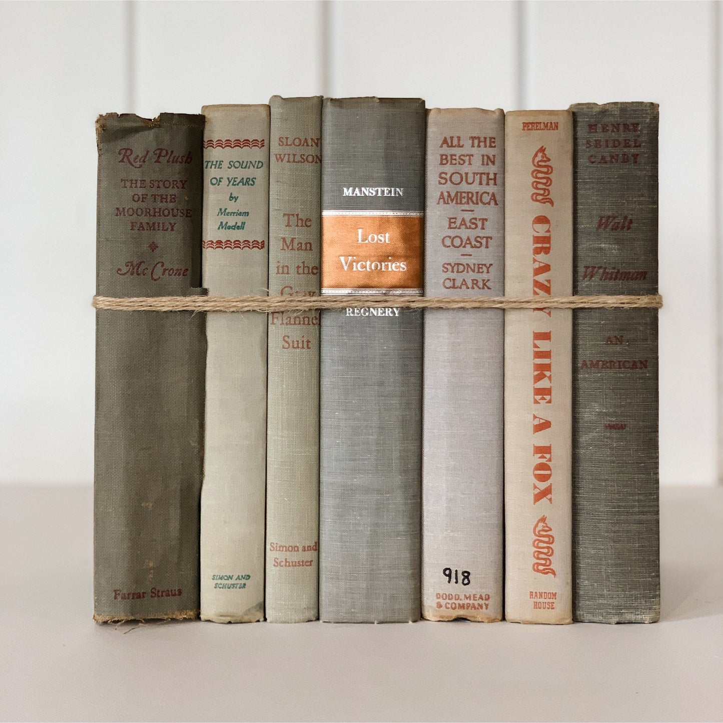 Gray Shabby Vintage Decorative Books, Old Books for Decor, Masculine Home Office Shelf Decor