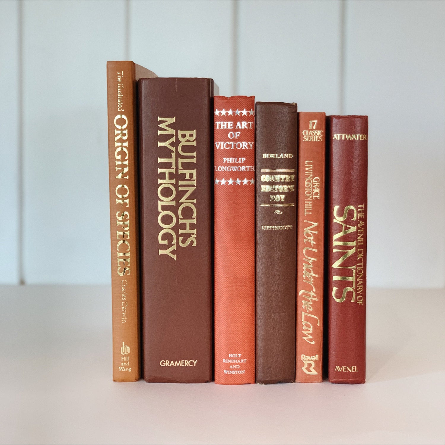 Mid-Century Vintage Terra Cotta Coral Book Bundle for Decor, Library and Office Decor