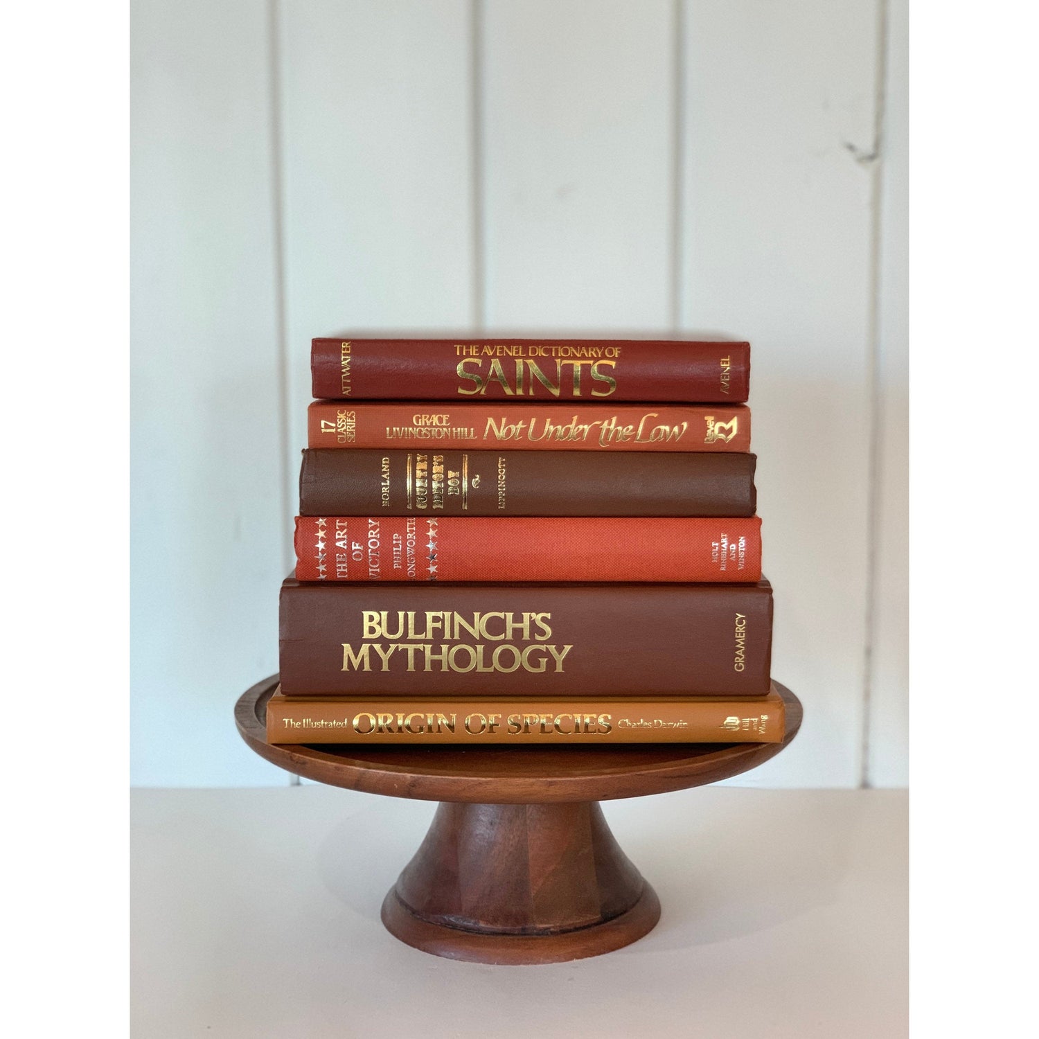 Mid-Century Vintage Terra Cotta Coral Book Bundle for Decor, Library and Office Decor