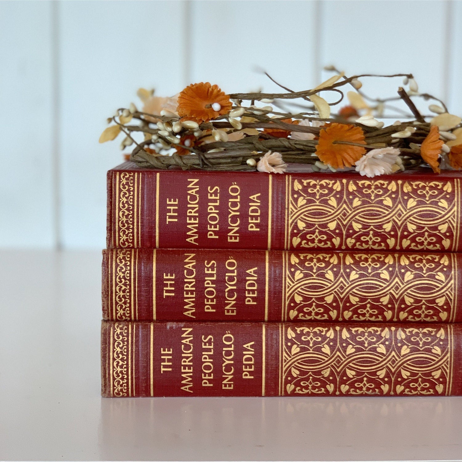 Vintage Red and Gold Ornate Books, The American People’s Encyclopedia, 1951