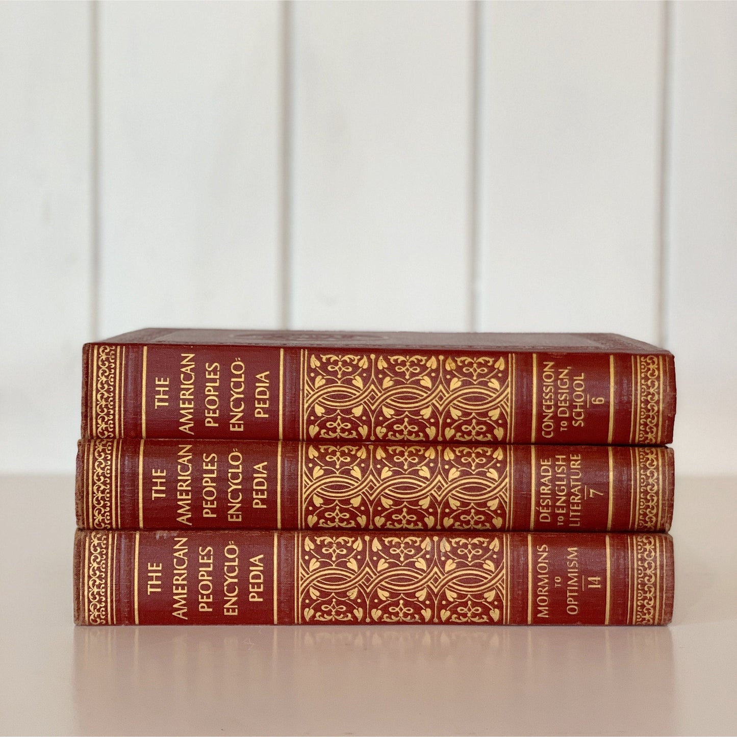 Vintage Red and Gold Ornate Books, The American People’s Encyclopedia, 1951