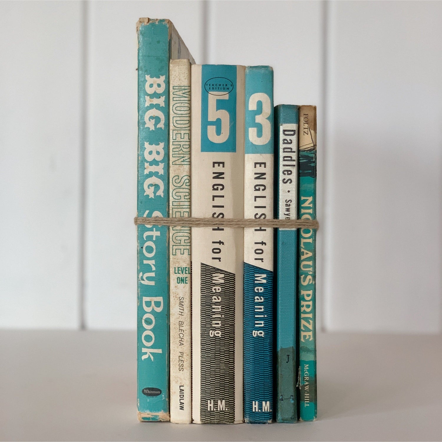 Mid-Century Turquoise and White Children's Books and School Books