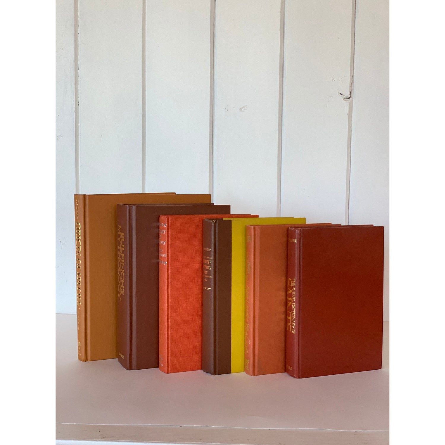 Mid-Century Vintage Terra Cotta Coral Book Bundle for Decor, Library and Office Decor