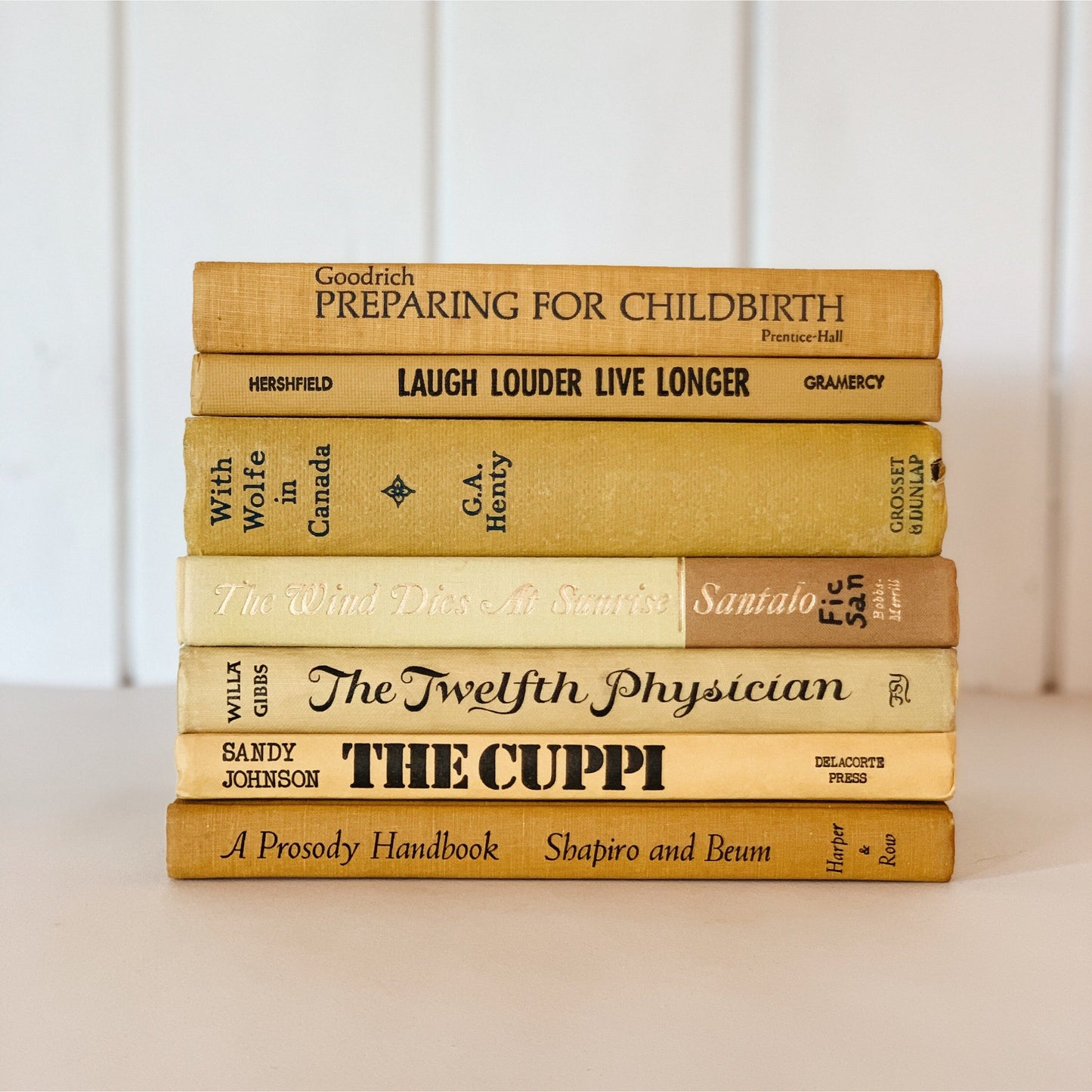 Mustard Yellow Vintage Books for Decor, Farmhouse Decor, Handmade Bookshelf Decor