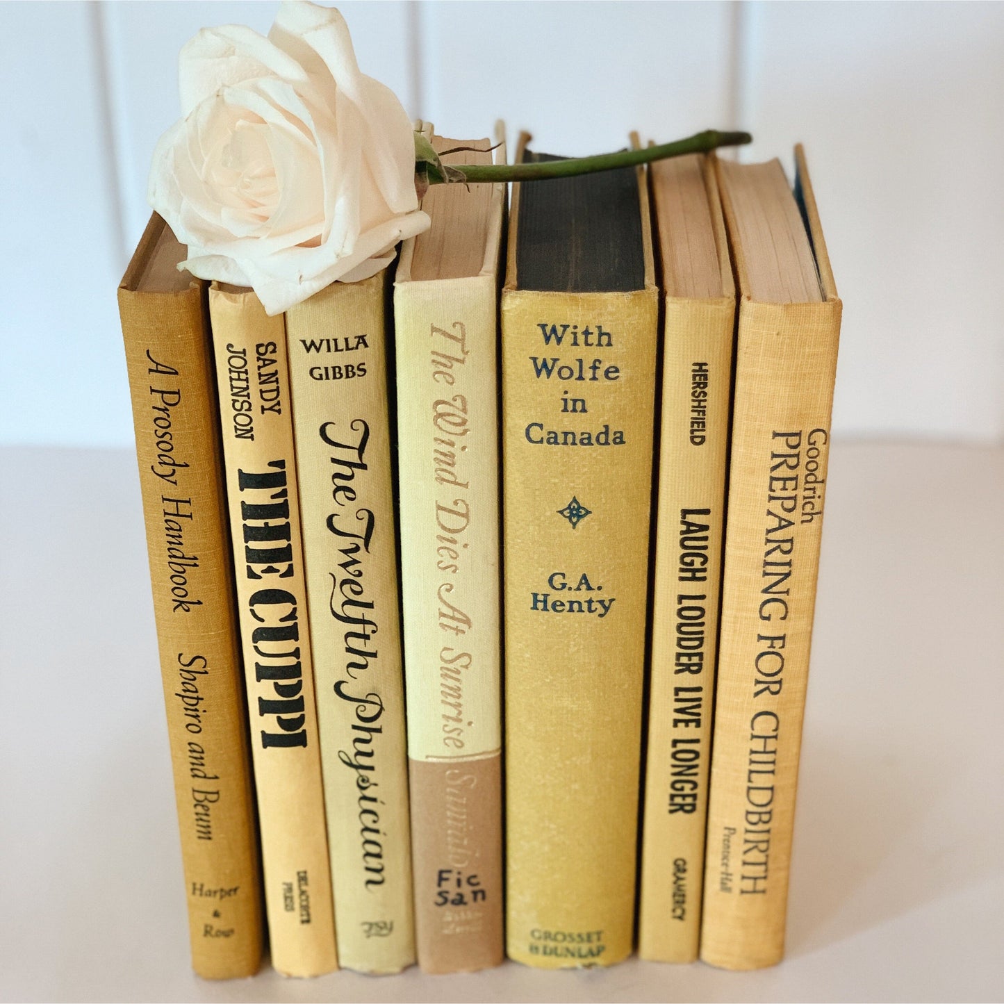 Mustard Yellow Vintage Books for Decor, Farmhouse Decor, Handmade Bookshelf Decor