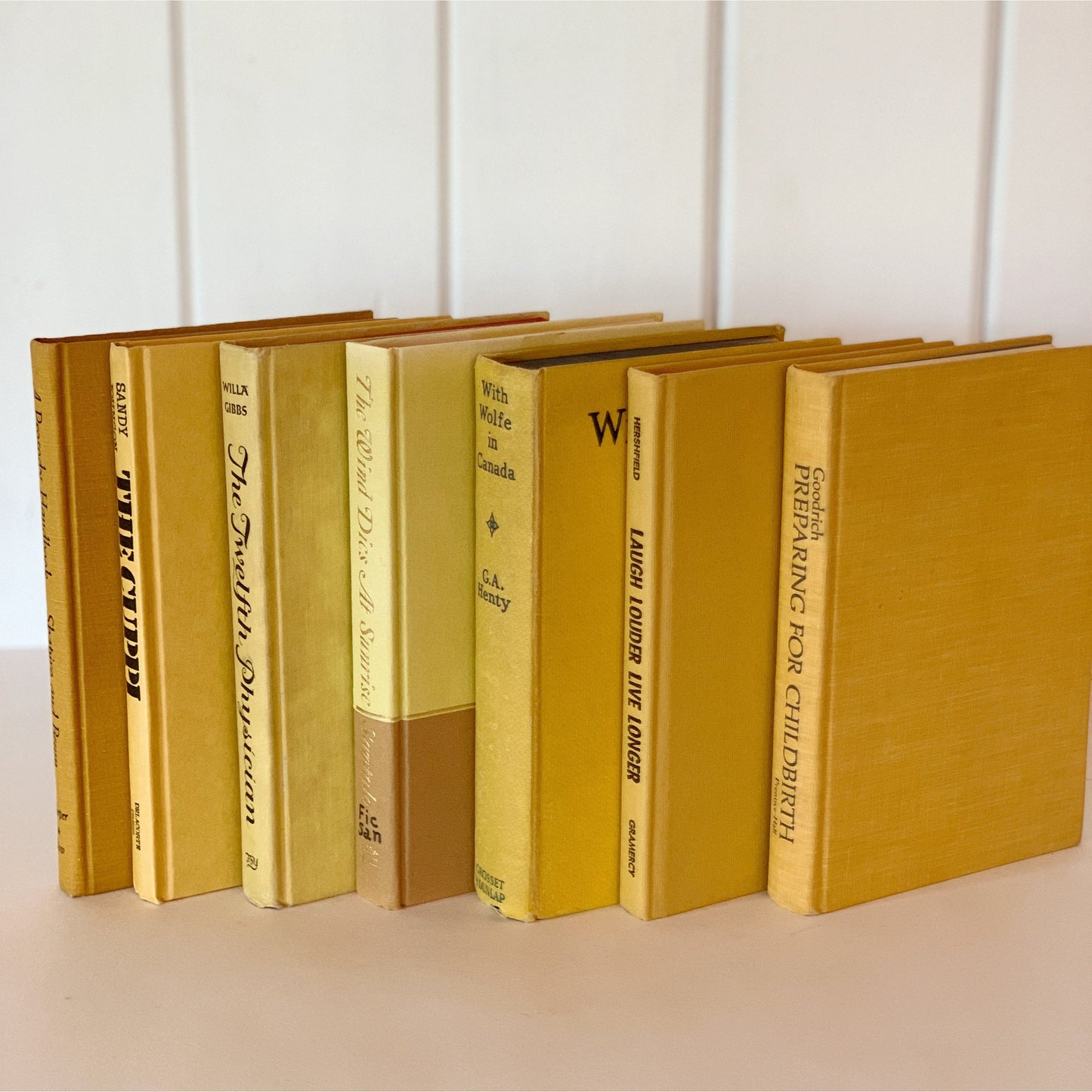 Mustard Yellow Vintage Books for Decor, Farmhouse Decor, Handmade Bookshelf Decor