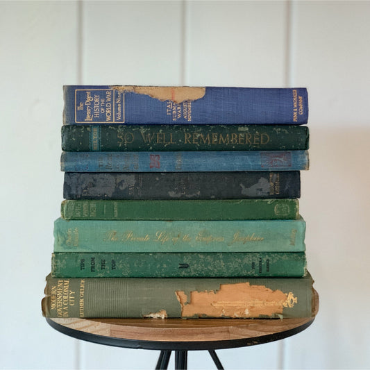 Antique Shabby Blue and Green Distressed Books for Display, Handmade Decor