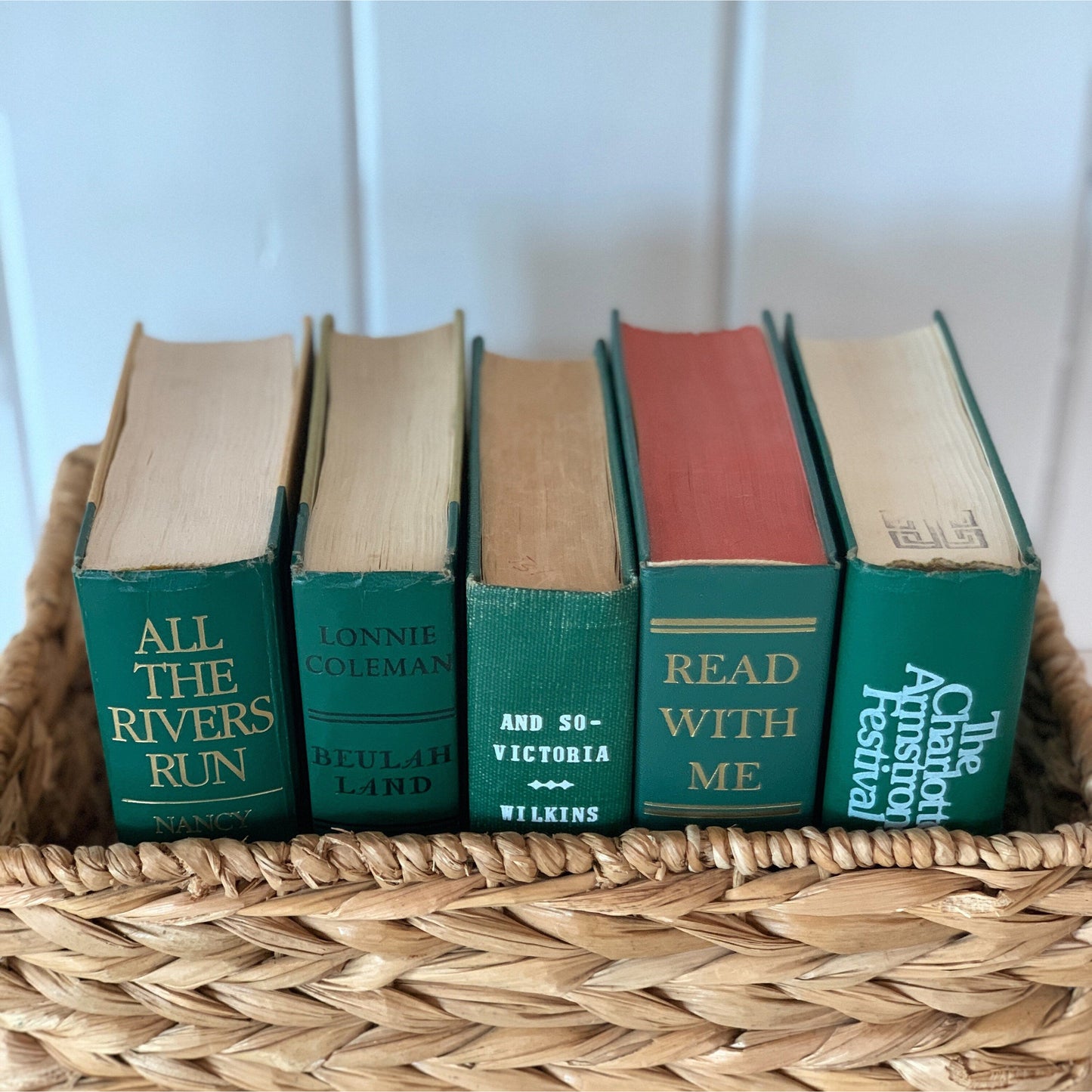 Vintage Hunter Green Books Book Bundle, Handmade Bookshelf Decor, Shelf Styling