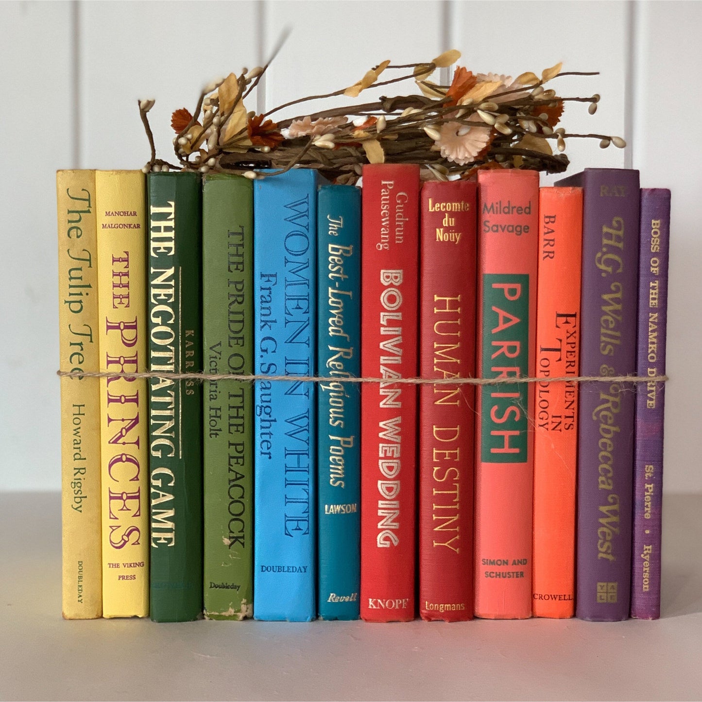 Bright Rainbow Book Set, Vintage Bookshelf Decor, Decorative Books, Homemade Decor, Shelf Styling