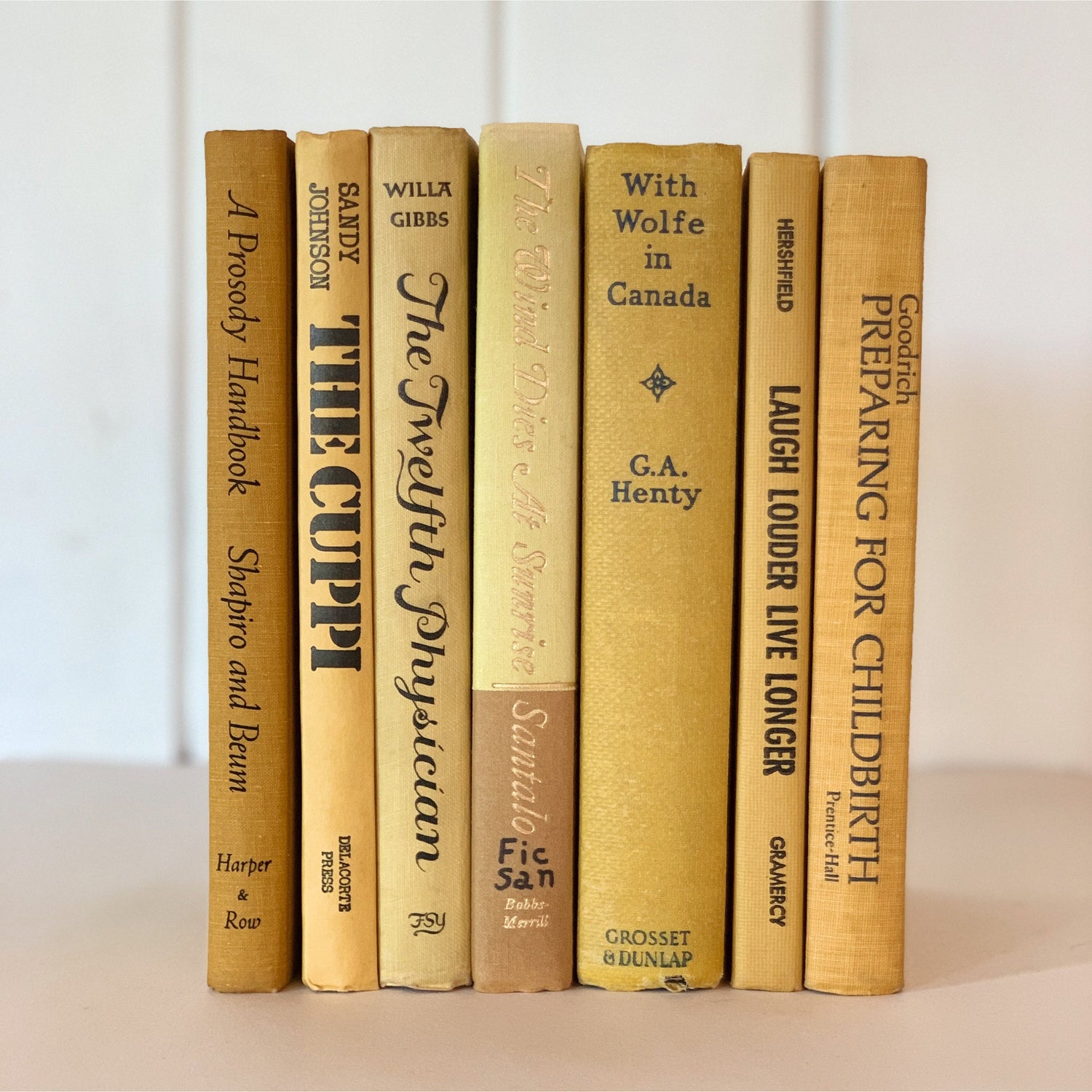 Mustard Yellow Vintage Books for Decor, Farmhouse Decor, Handmade Bookshelf Decor