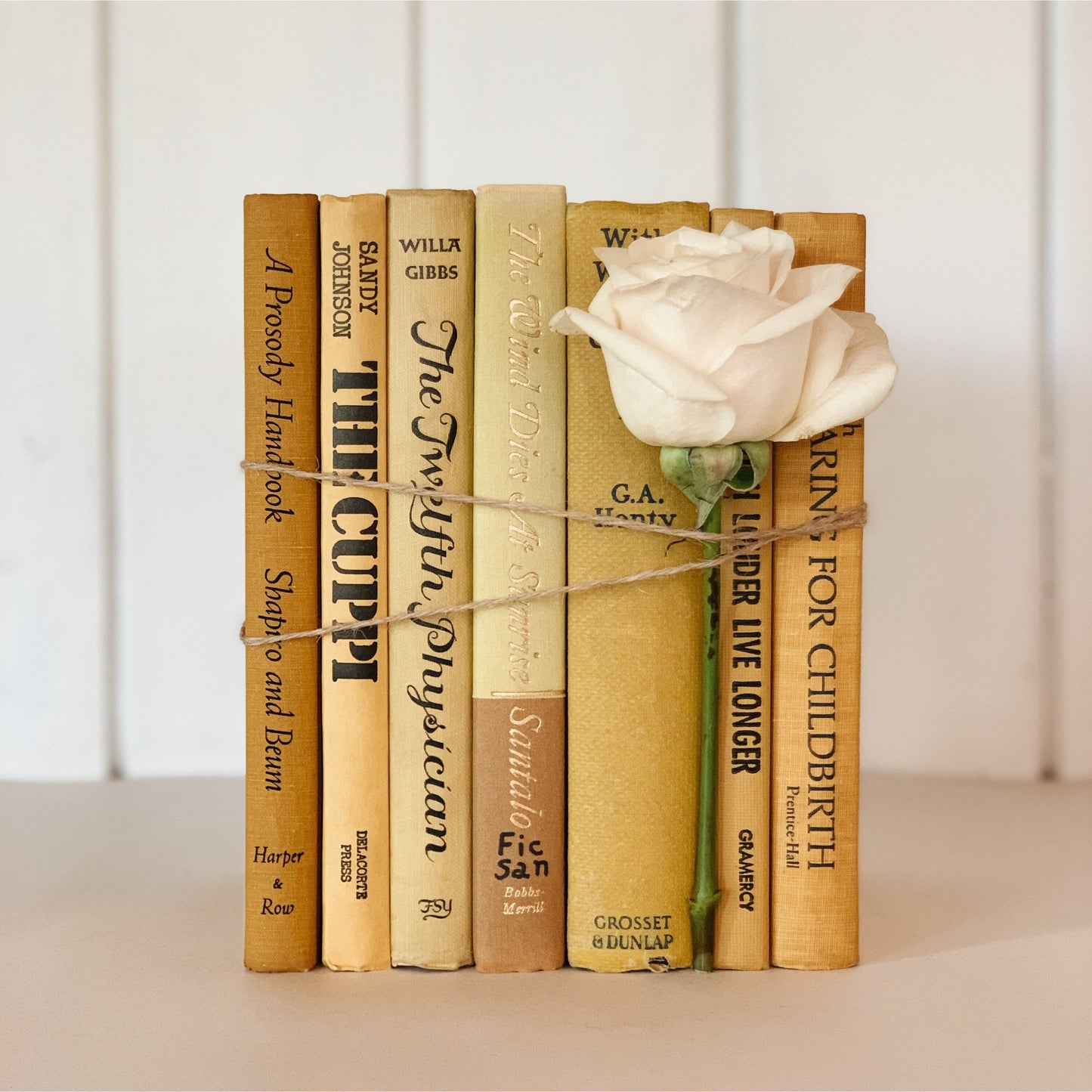 Mustard Yellow Vintage Books for Decor, Farmhouse Decor, Handmade Bookshelf Decor