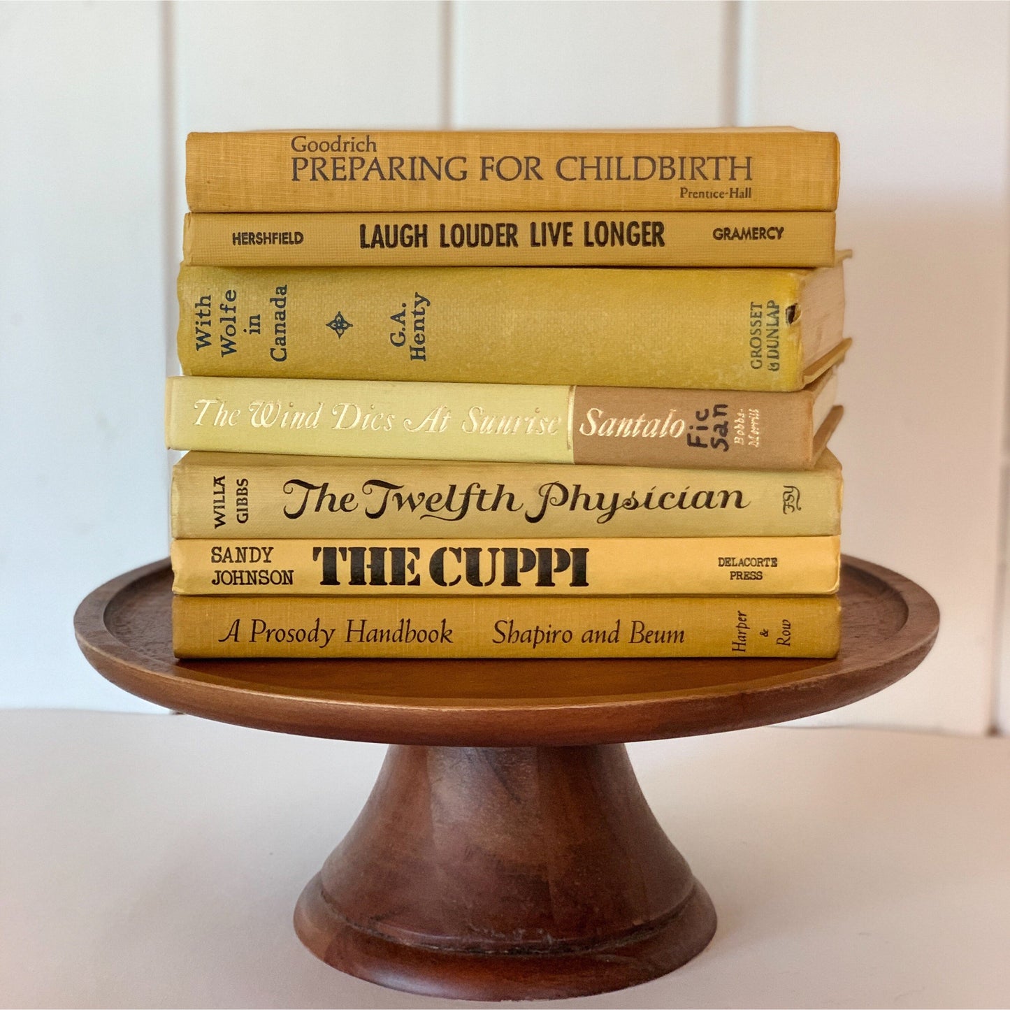 Mustard Yellow Vintage Books for Decor, Farmhouse Decor, Handmade Bookshelf Decor