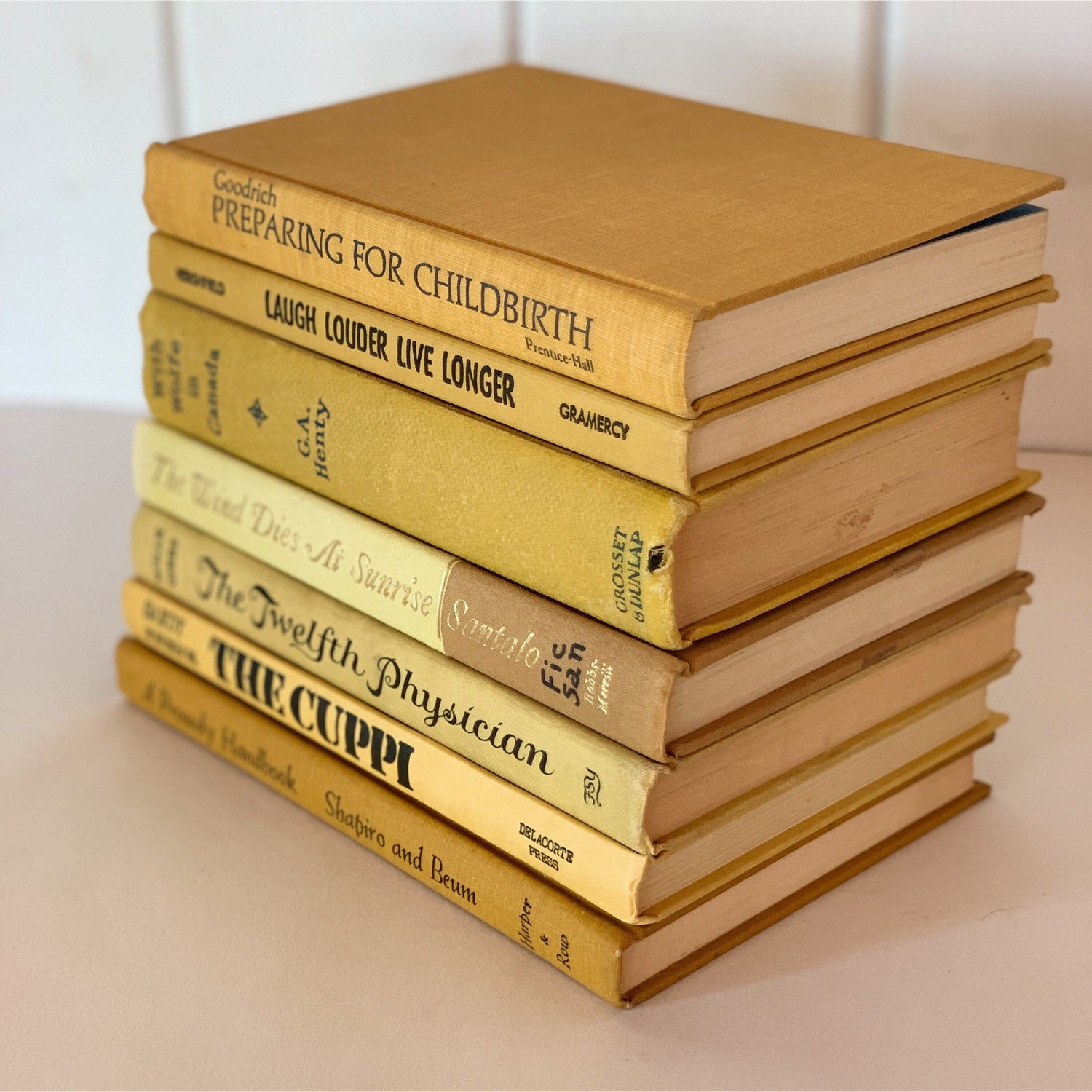 Mustard Yellow Vintage Books for Decor, Farmhouse Decor, Handmade Bookshelf Decor