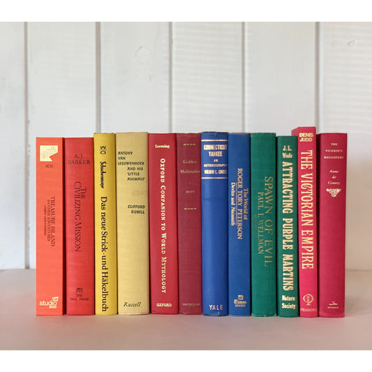 Large Vintage Decorative Books, Rainbow Book Set, Jewel Toned Decor