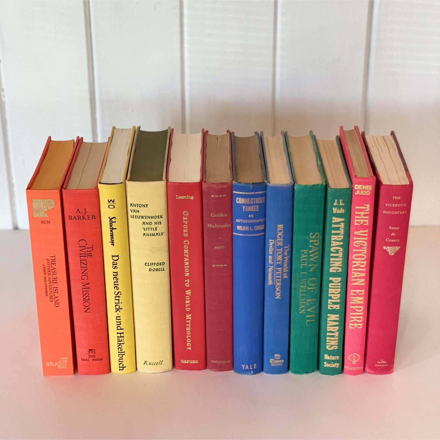 Large Vintage Decorative Books, Rainbow Book Set, Jewel Toned Decor