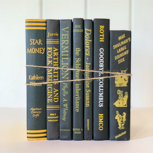 Yellow and Black Vintage Decorative Book Set for Display, Rainbow Bookshelf Decor