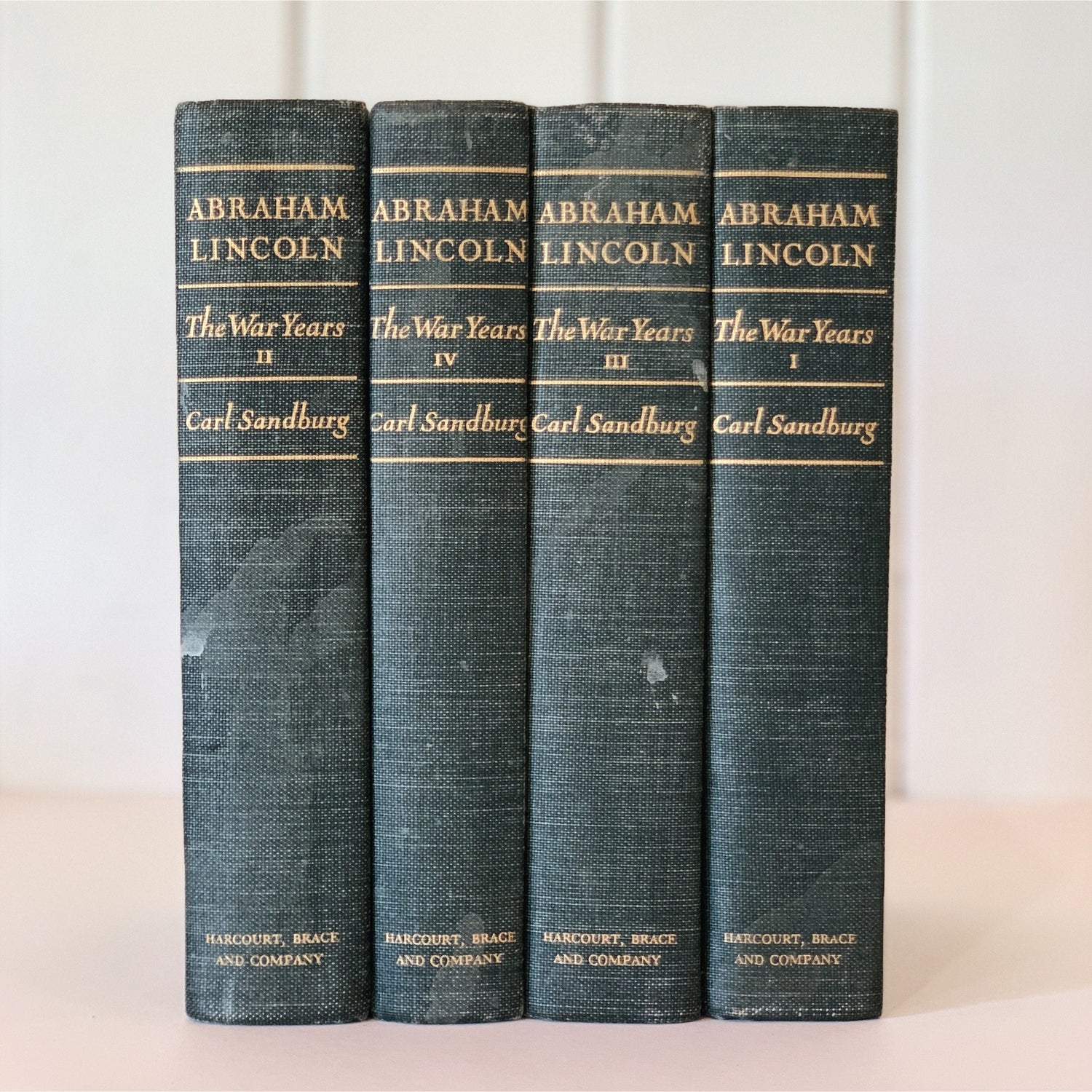 Abraham Lincoln The War Years, Carl Sandburg, 1959 Four Volume Book Set, Denim Blue Hardcover Books, Civil War History
