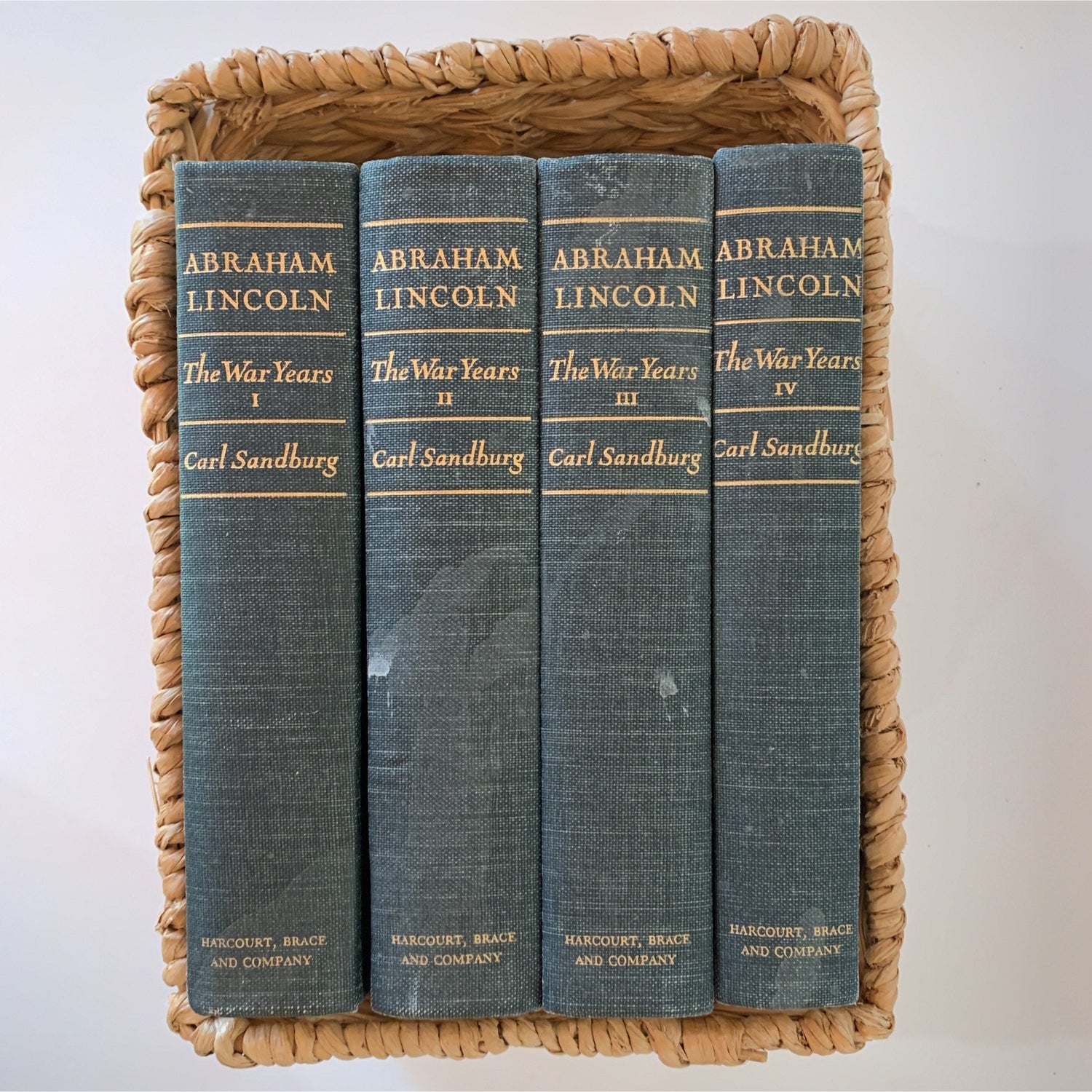 Abraham Lincoln The War Years, Carl Sandburg, 1959 Four Volume Book Set, Denim Blue Hardcover Books, Civil War History