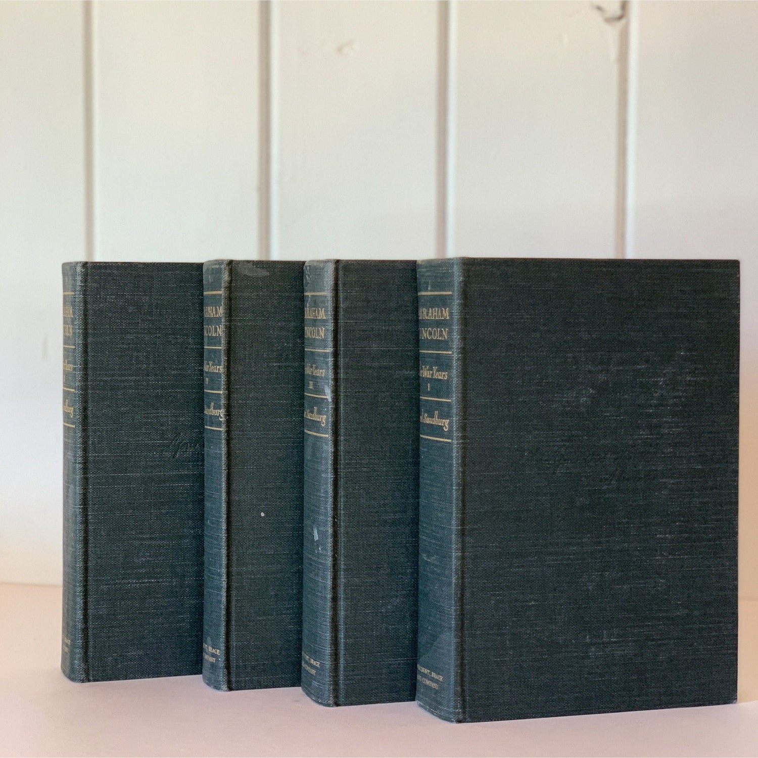 Abraham Lincoln The War Years, Carl Sandburg, 1959 Four Volume Book Set, Denim Blue Hardcover Books, Civil War History