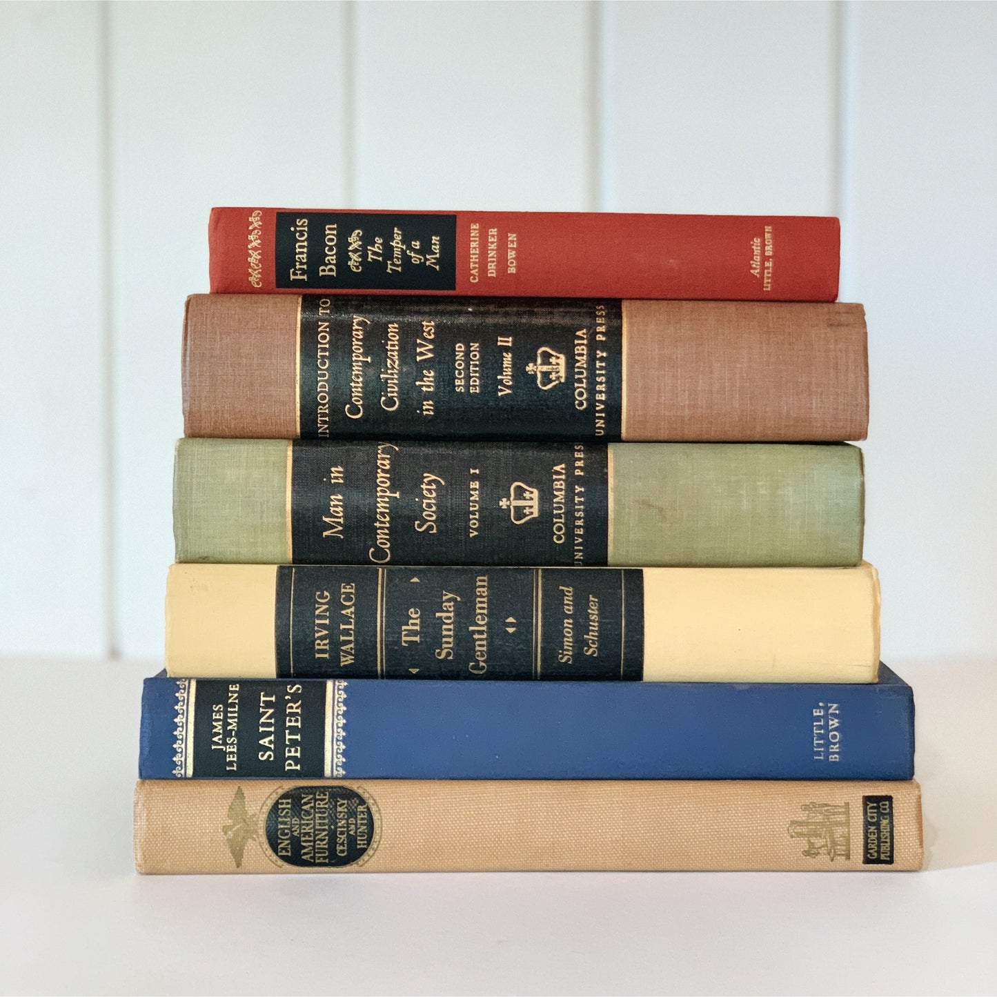 Mid Century Modern Decorative Books, Vintage Earthy Orange Blue Wine Red Bookshelf Decor, Aesthetic Book Bundle
