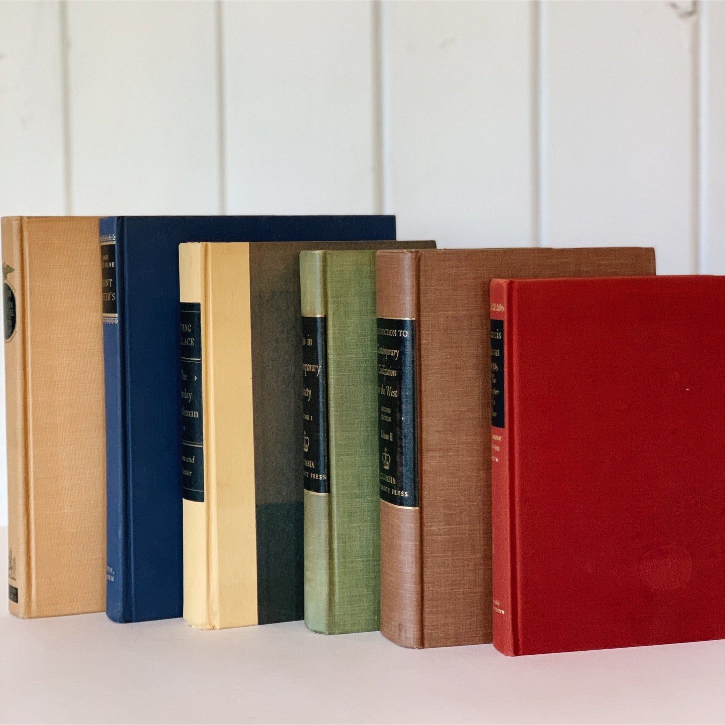 Mid Century Modern Decorative Books, Vintage Earthy Orange Blue Wine Red Bookshelf Decor, Aesthetic Book Bundle