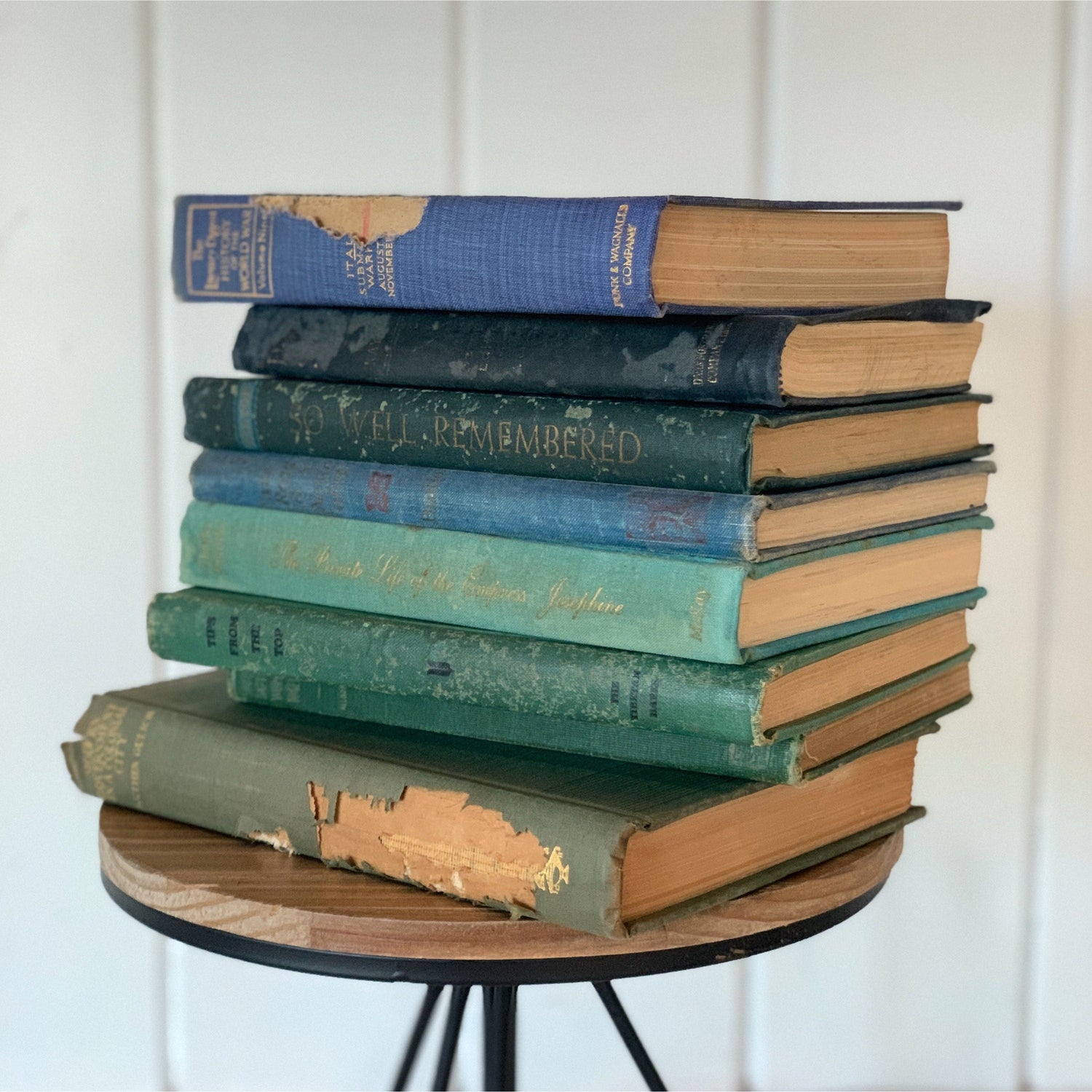 Antique Shabby Blue and Green Distressed Books for Display, Handmade Decor