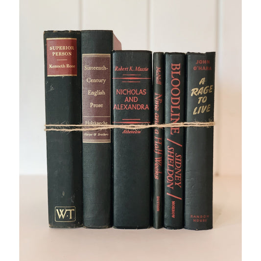 Black Red Gold Decorative Books for Display, Glam Bookshelf Decor, Boho Shelf Decor