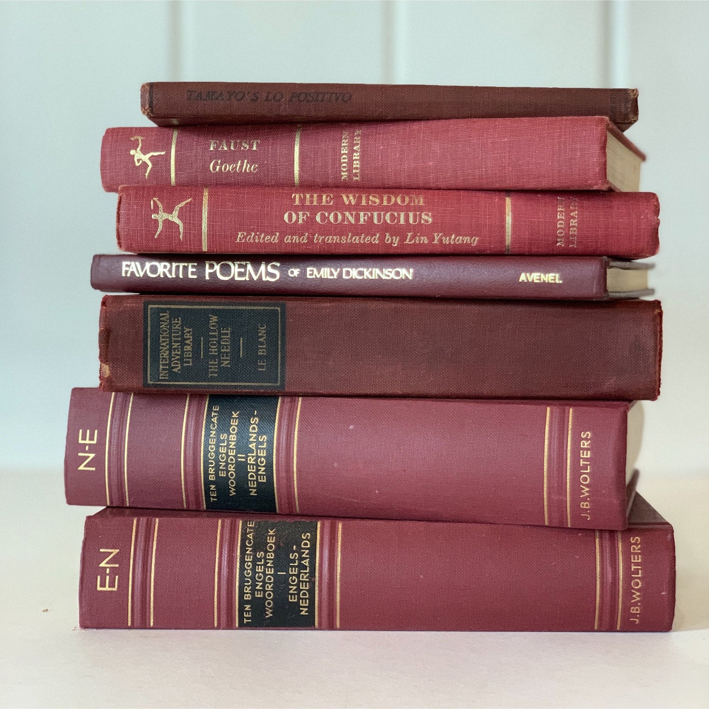 Dark Red Vintage Book Bundle, Maroon Decorative Books, Rainbow Bookshelf, Aesthetic Books