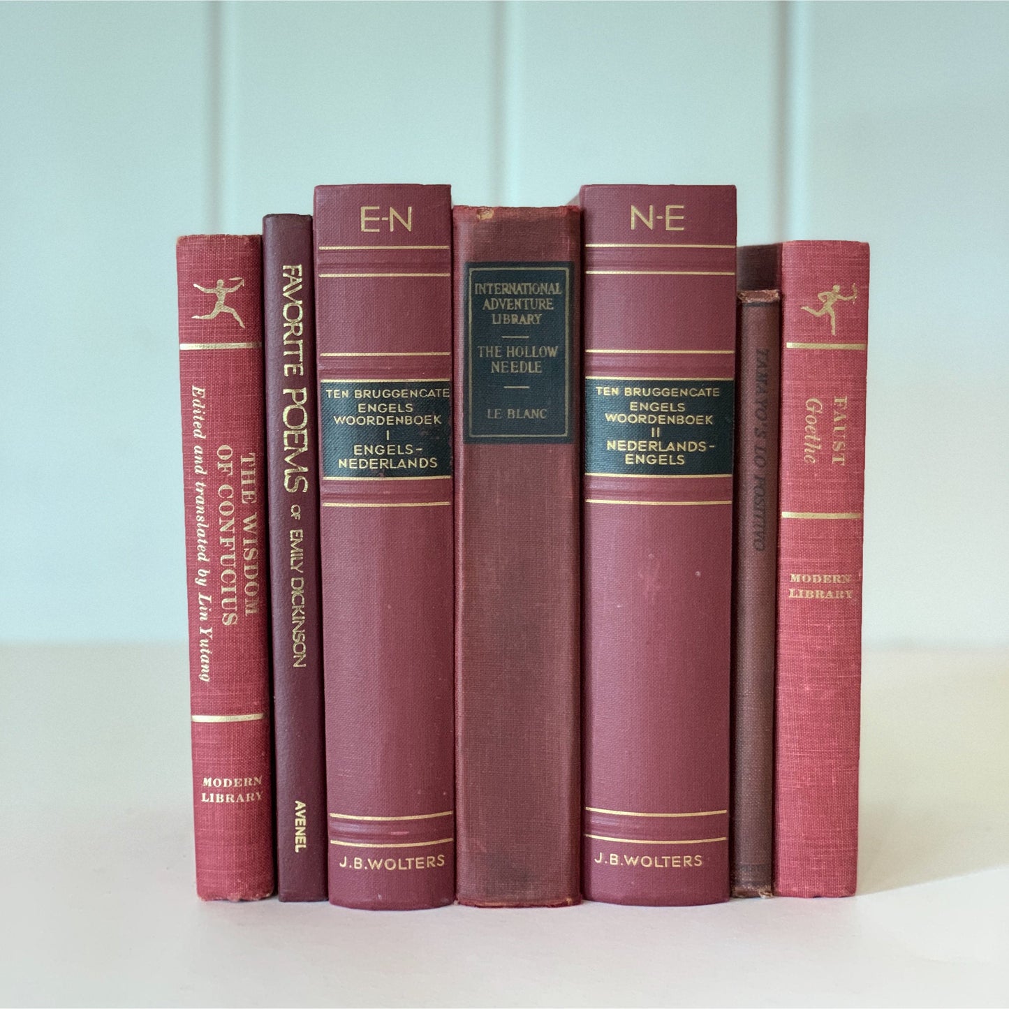 Dark Red Vintage Book Bundle, Maroon Decorative Books, Rainbow Bookshelf, Aesthetic Books