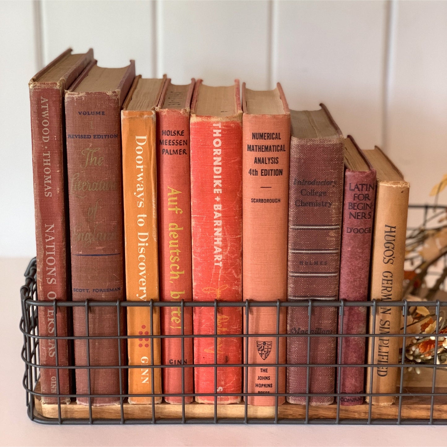 Vintage Orange and Red School Book Bundle for Classroom Decor, Farmhouse Shelf Styling