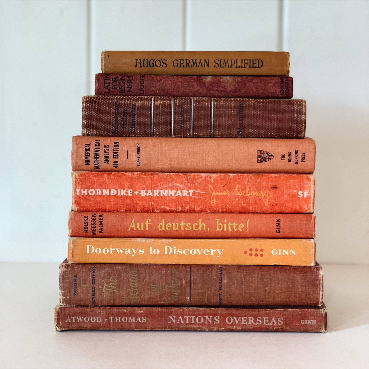 Vintage Orange and Red School Book Bundle for Classroom Decor, Farmhouse Shelf Styling