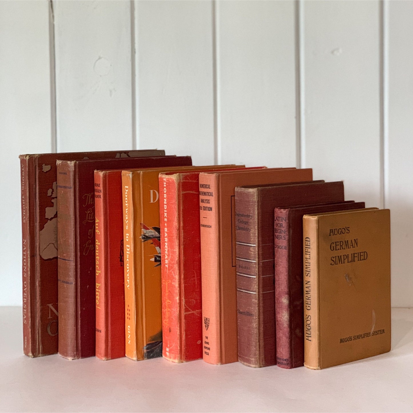 Vintage Orange and Red School Book Bundle for Classroom Decor, Farmhouse Shelf Styling
