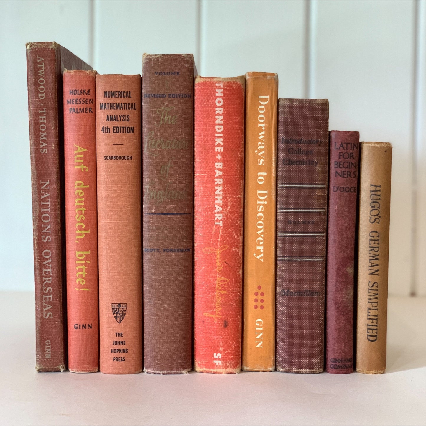 Vintage Orange and Red School Book Bundle for Classroom Decor, Farmhouse Shelf Styling