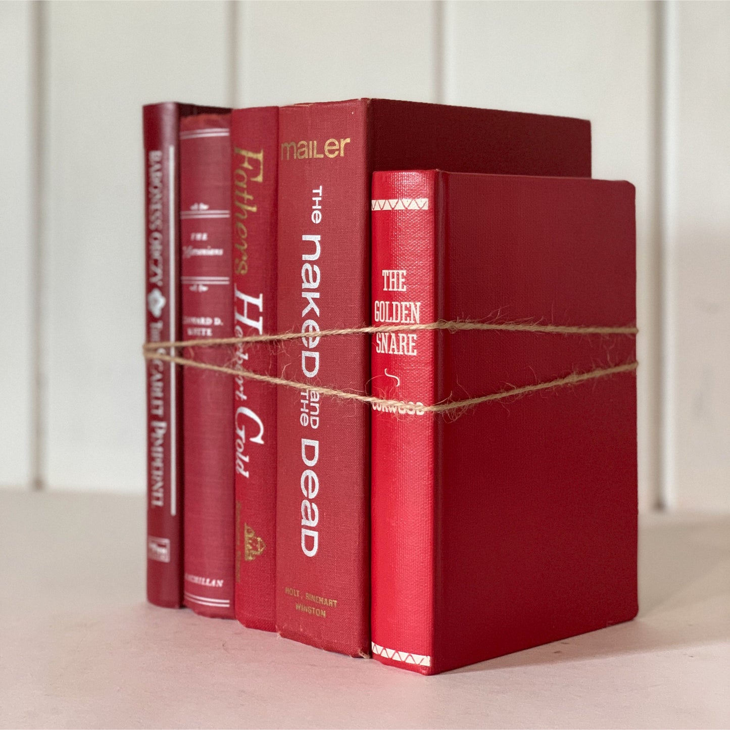 Vintage Red Book Bundle with White Lettering, Red and White Book Decor