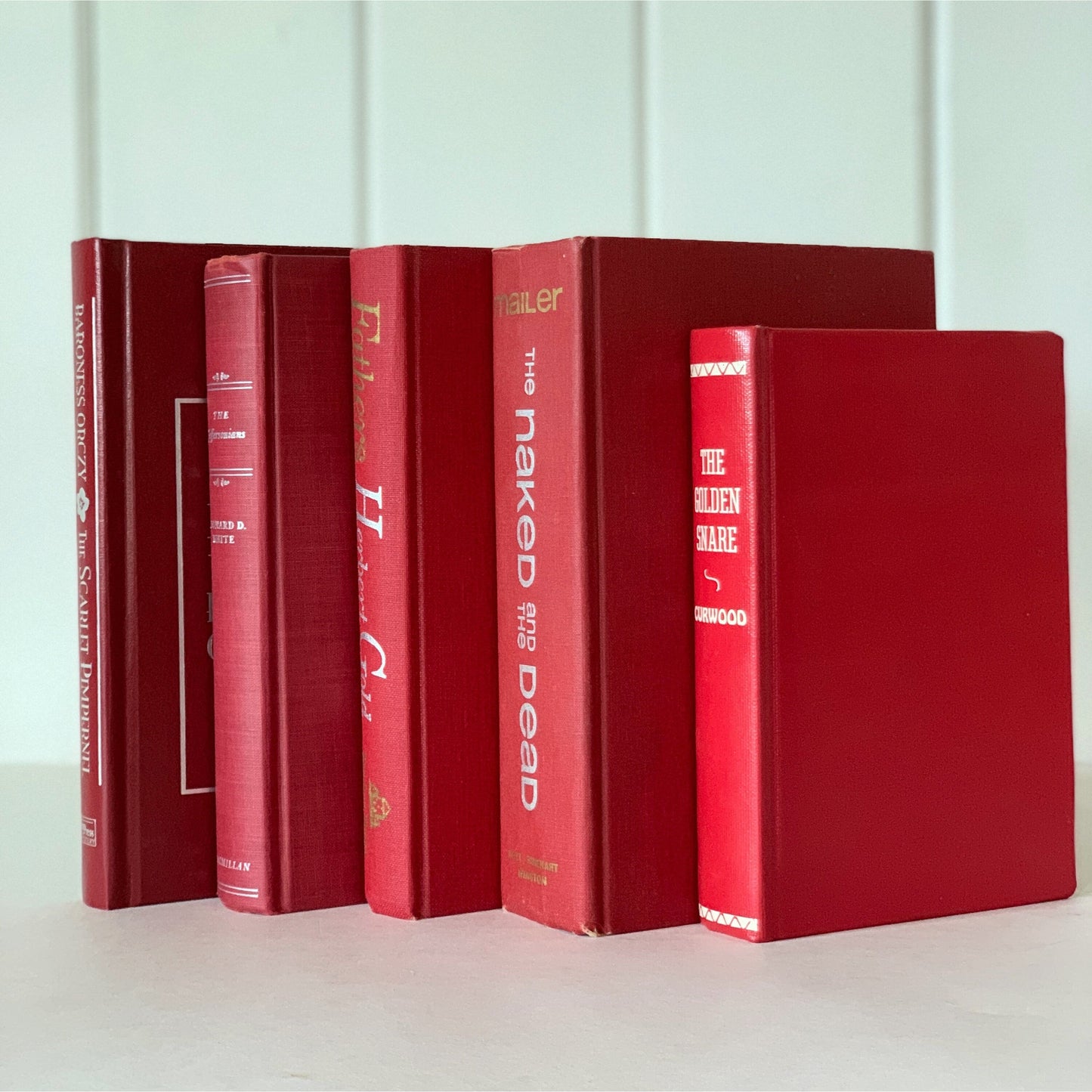 Vintage Red Book Bundle with White Lettering, Red and White Book Decor