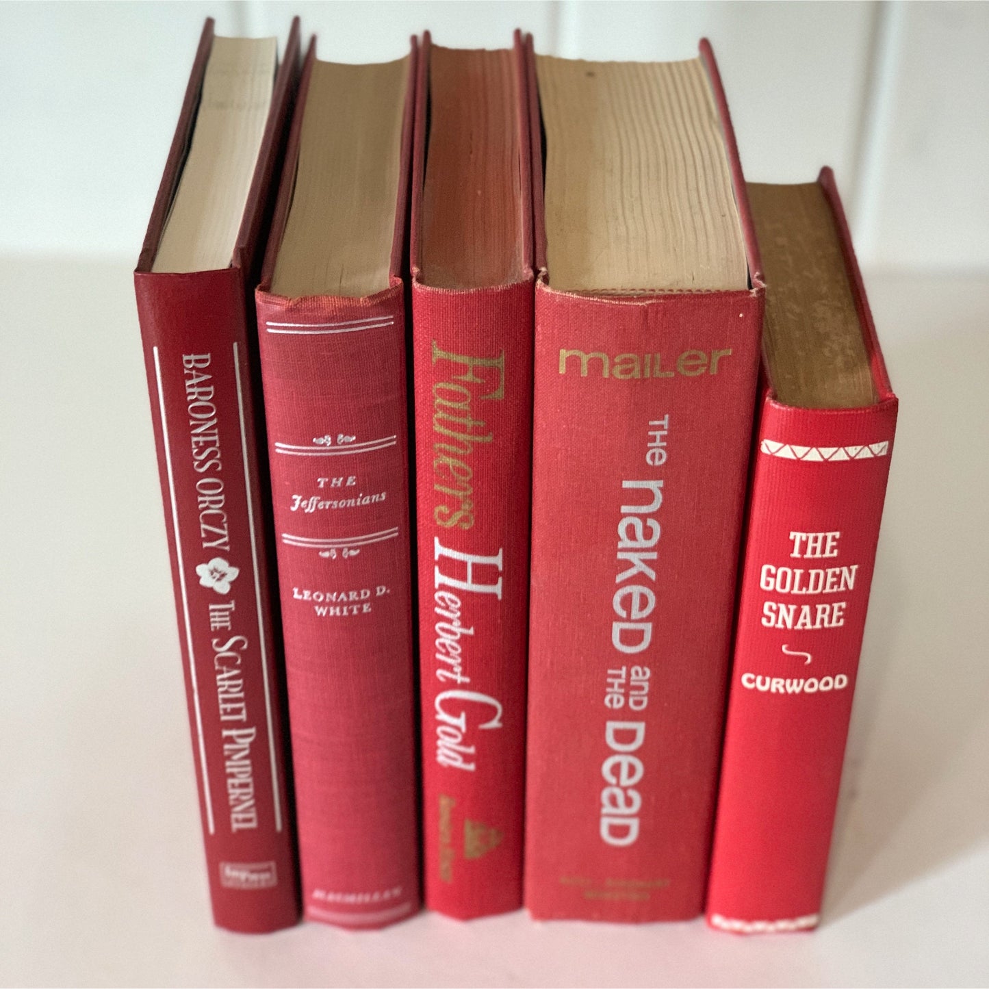 Vintage Red Book Bundle with White Lettering, Red and White Book Decor