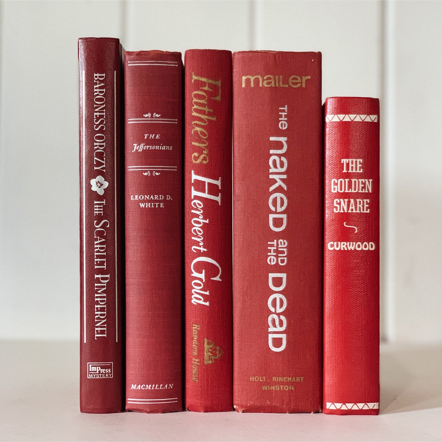 Vintage Red Book Bundle with White Lettering, Red and White Book Decor