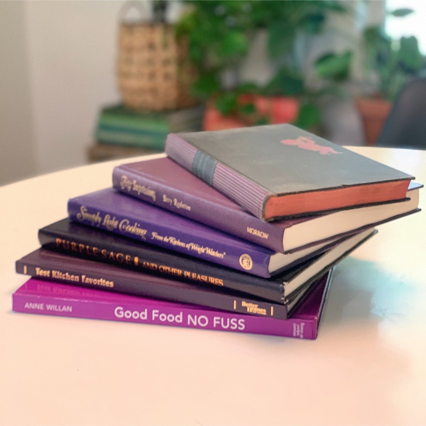 Vintage Books, Purple Cookbook Set for Decor, Kitchen Shelf Styling