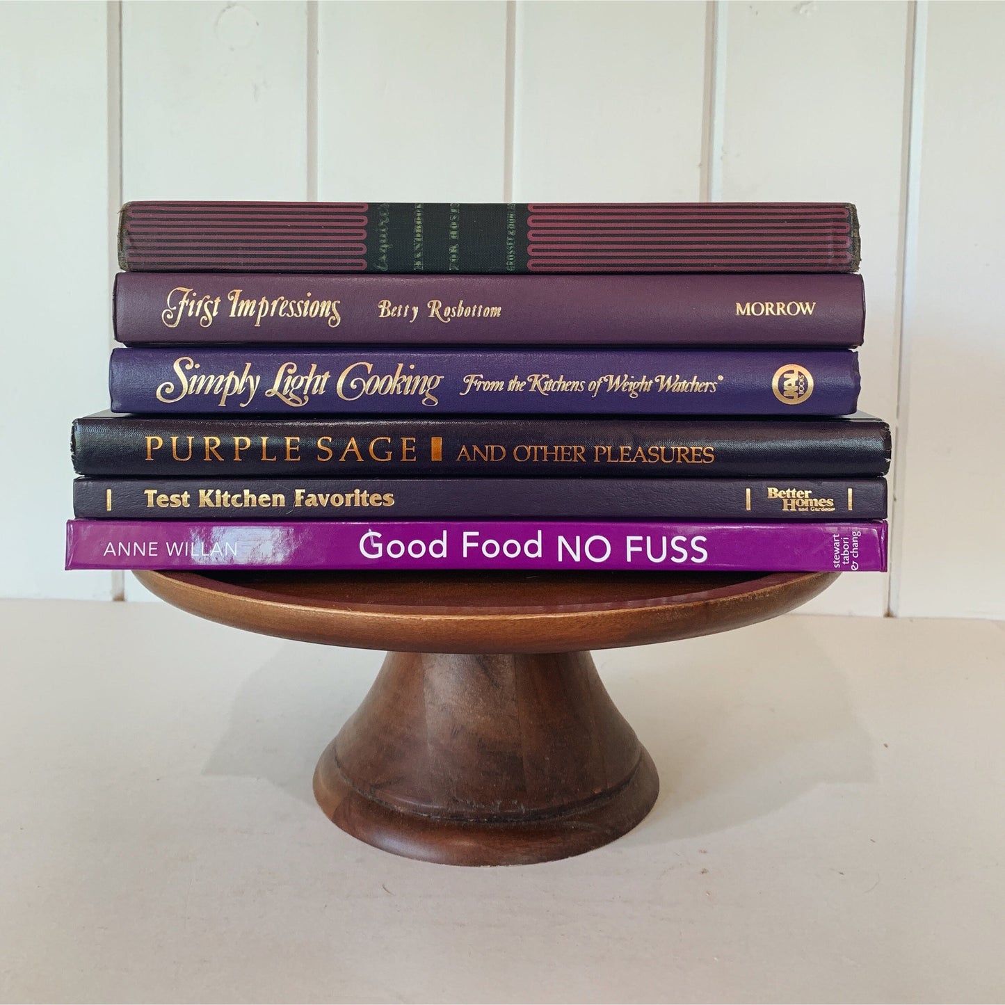 Vintage Books, Purple Cookbook Set for Decor, Kitchen Shelf Styling