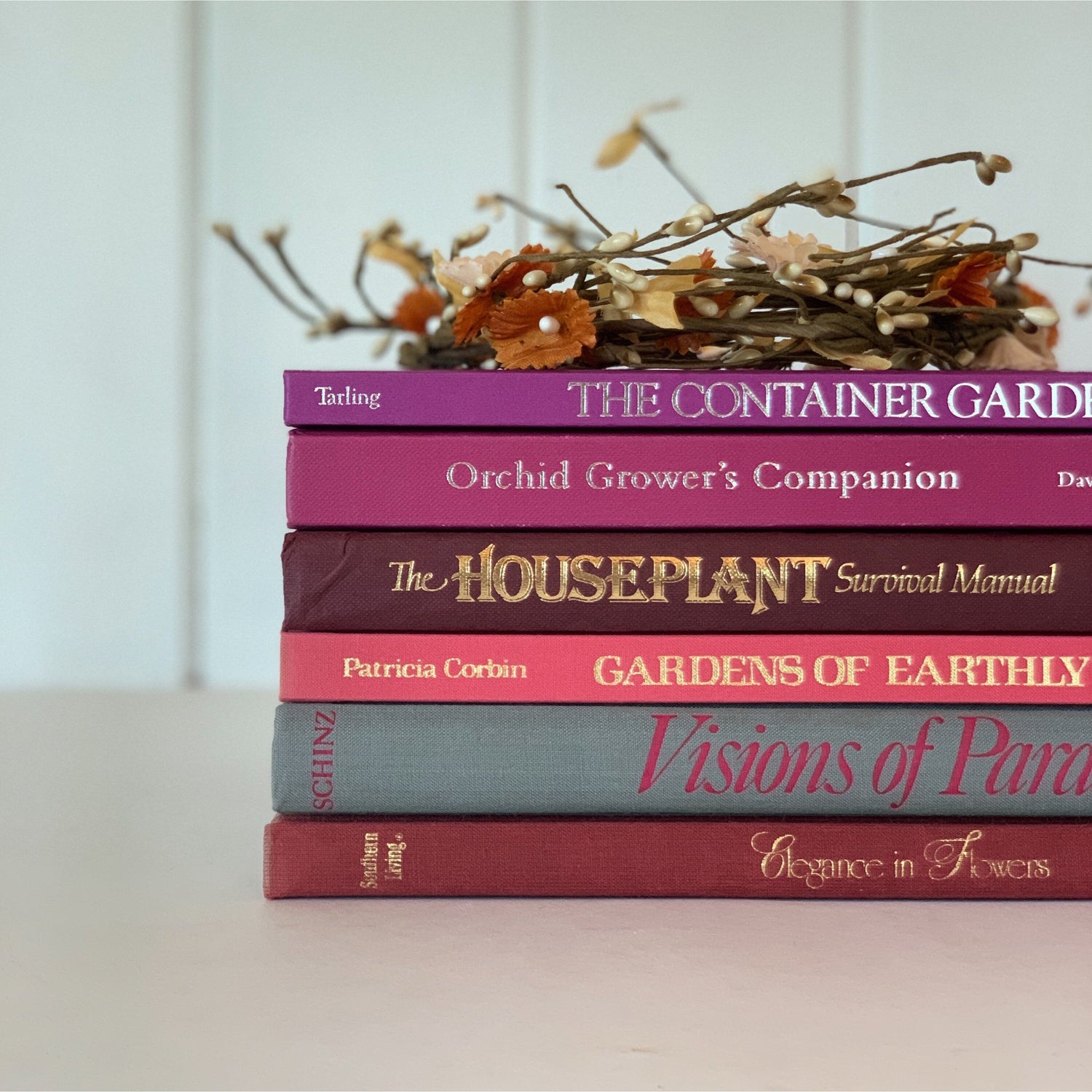 Vintage Pink and Purple Books, Gardening Coffee Table Book Bundle
